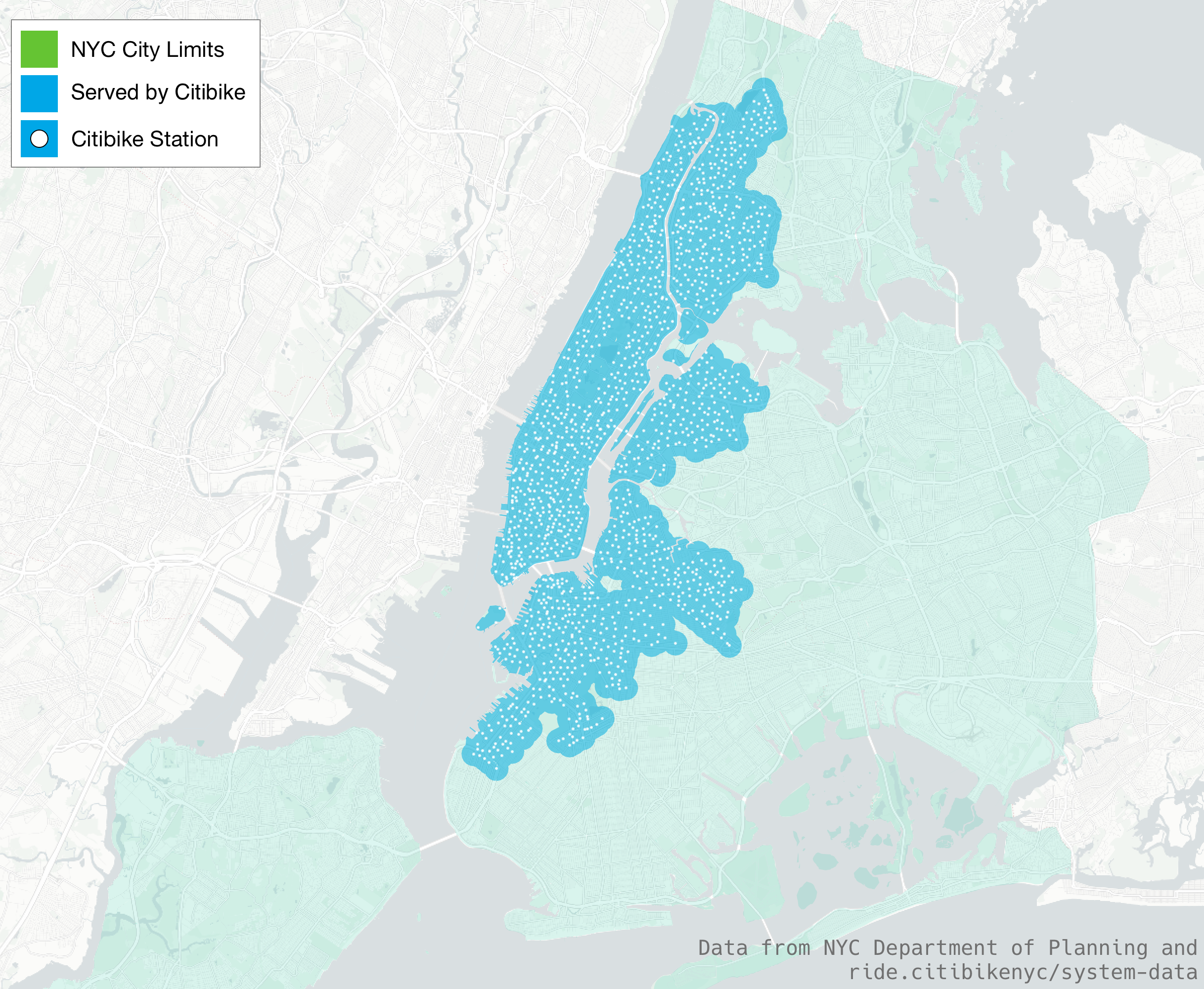 Areas served by Citibike